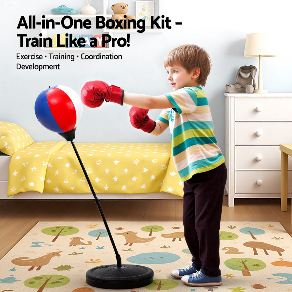 Everfit Kids Punching Bag Stand Set Adjustable 76-112cm with Gloves & Pump