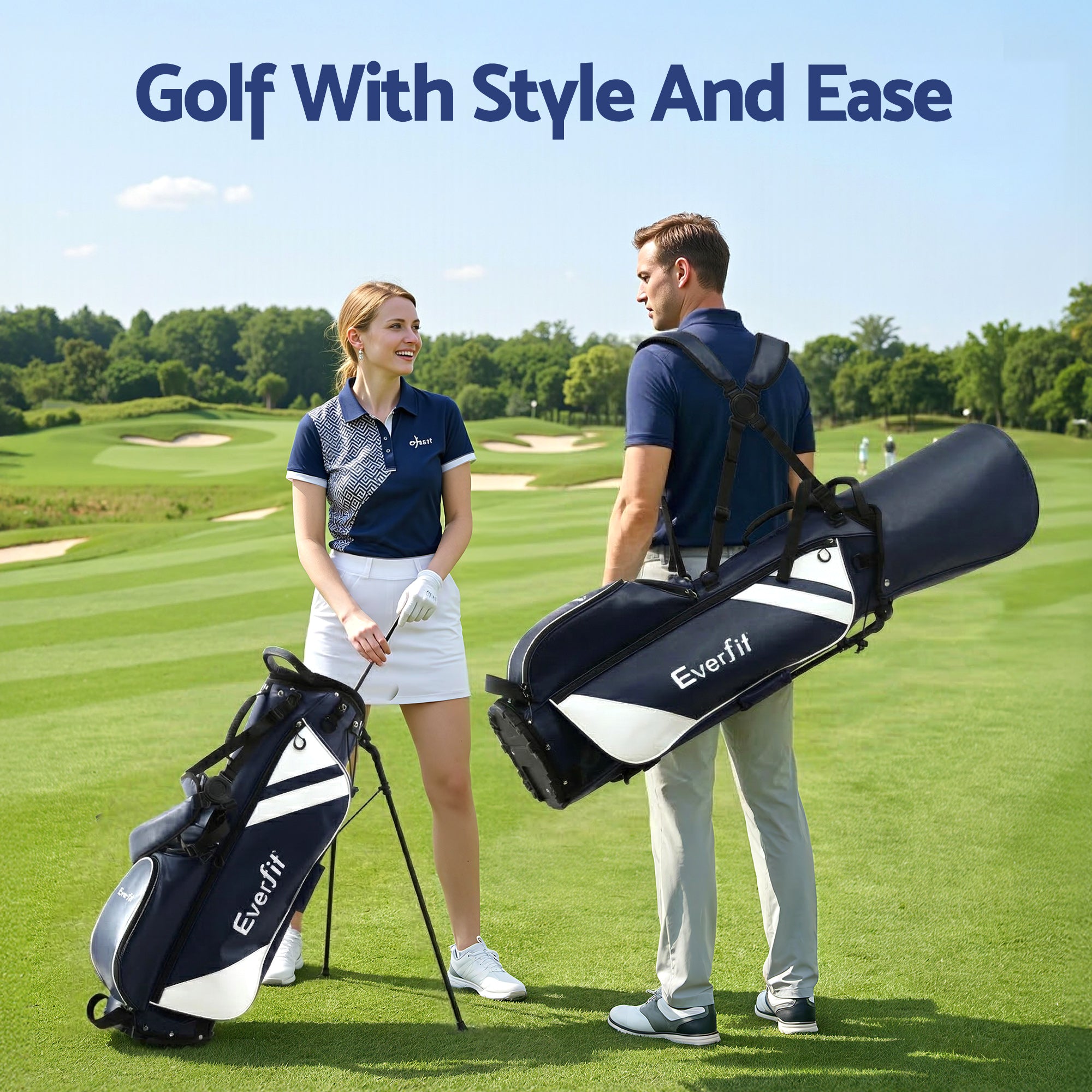 Everfit Golf Stand Bag Lightweight Carry Bag Dual Strap Club Divider Blue