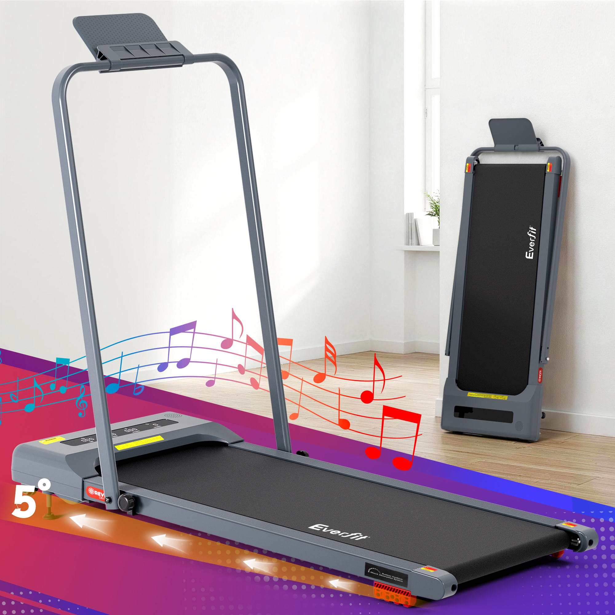 Everfit Treadmill Electric Walking Pad Incline Under Desk 380mm Grey