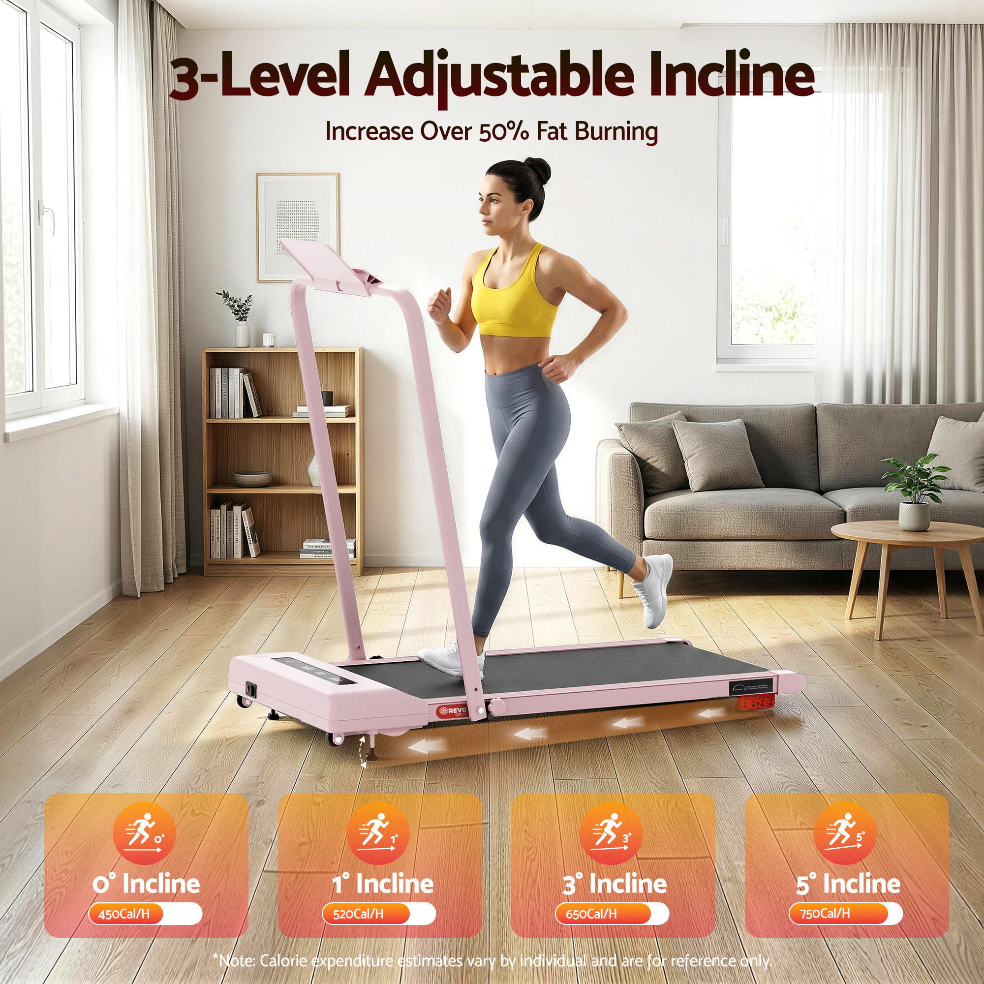 Everfit Treadmill Electric Walking Pad Incline Under Desk 380mm Pink