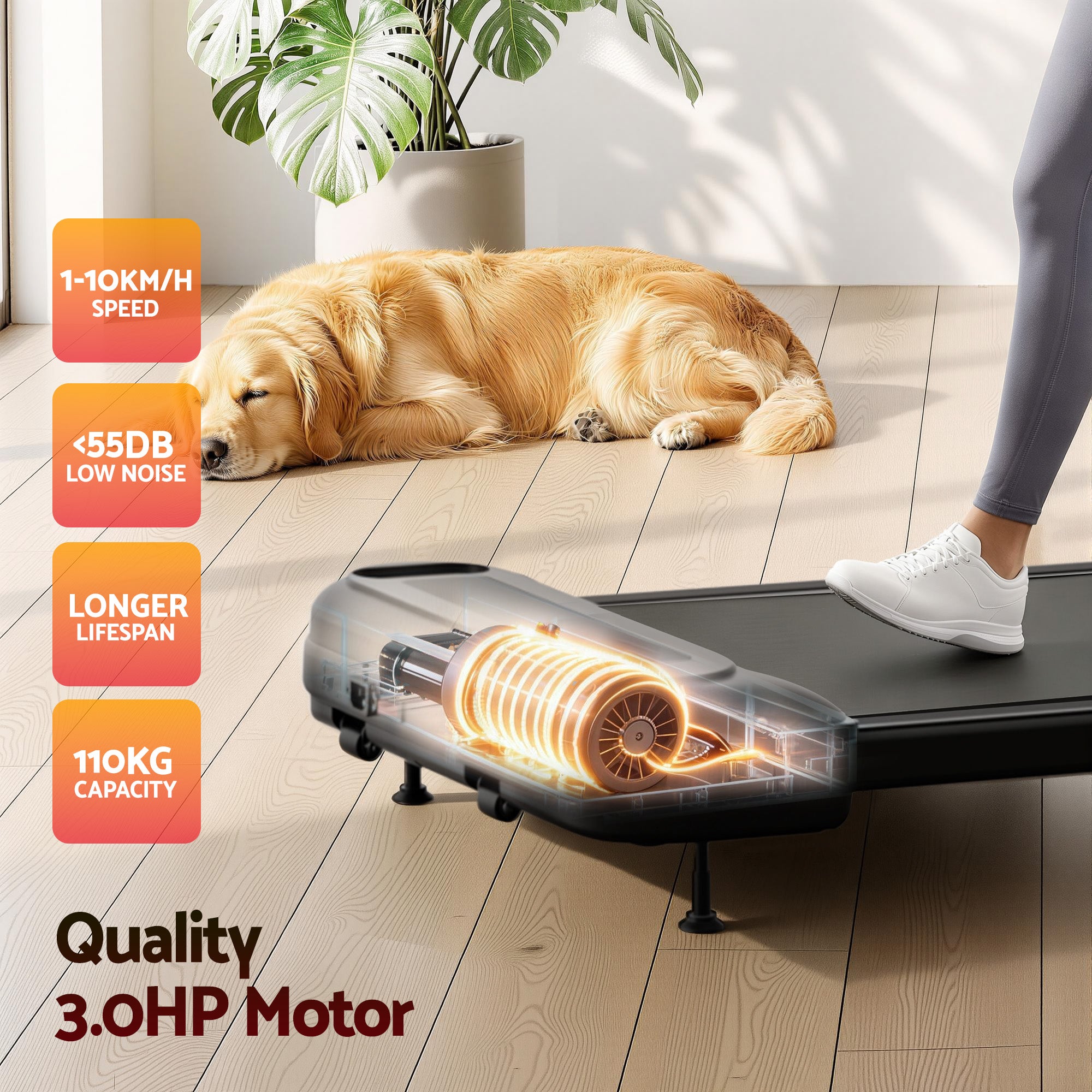 Everfit Treadmill Electric Walking Pad with Incline Under Desk Home Gym Black