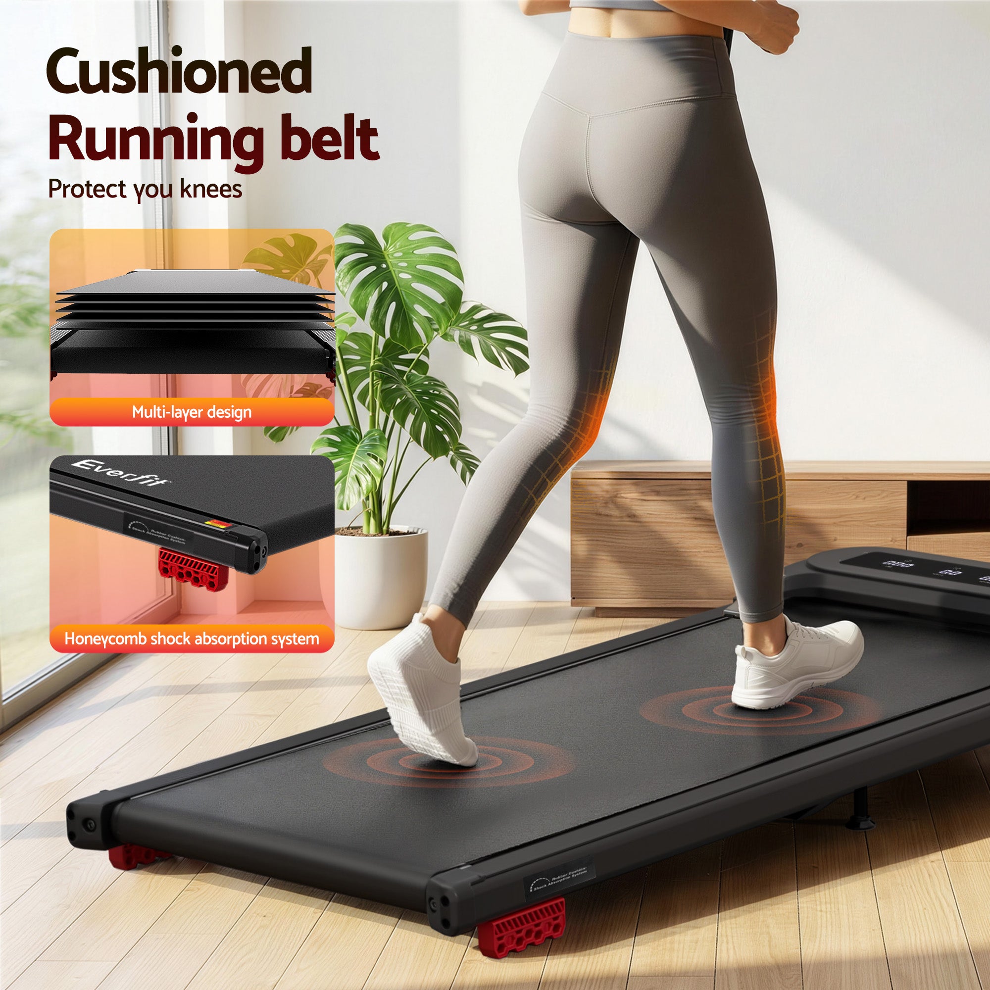 Everfit Treadmill Electric Walking Pad with Incline Under Desk Home Gym Black