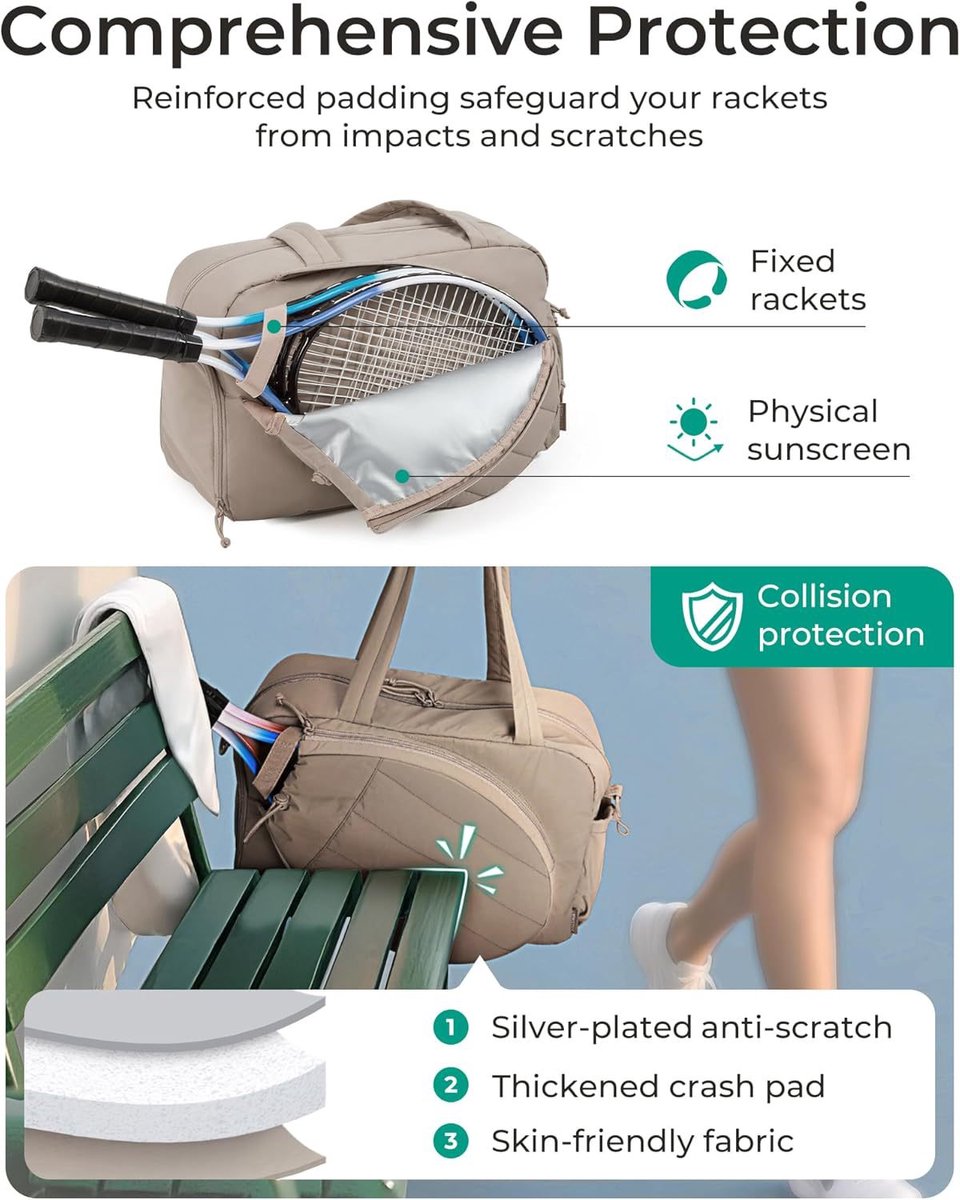 Tennis Bag - Tennis Backpack - 42L with Shoe Compartment - Sports Bag - Waterproof Racket Bag - Protective Racket Compartment - Portable as a Shoulder Bag - Gray