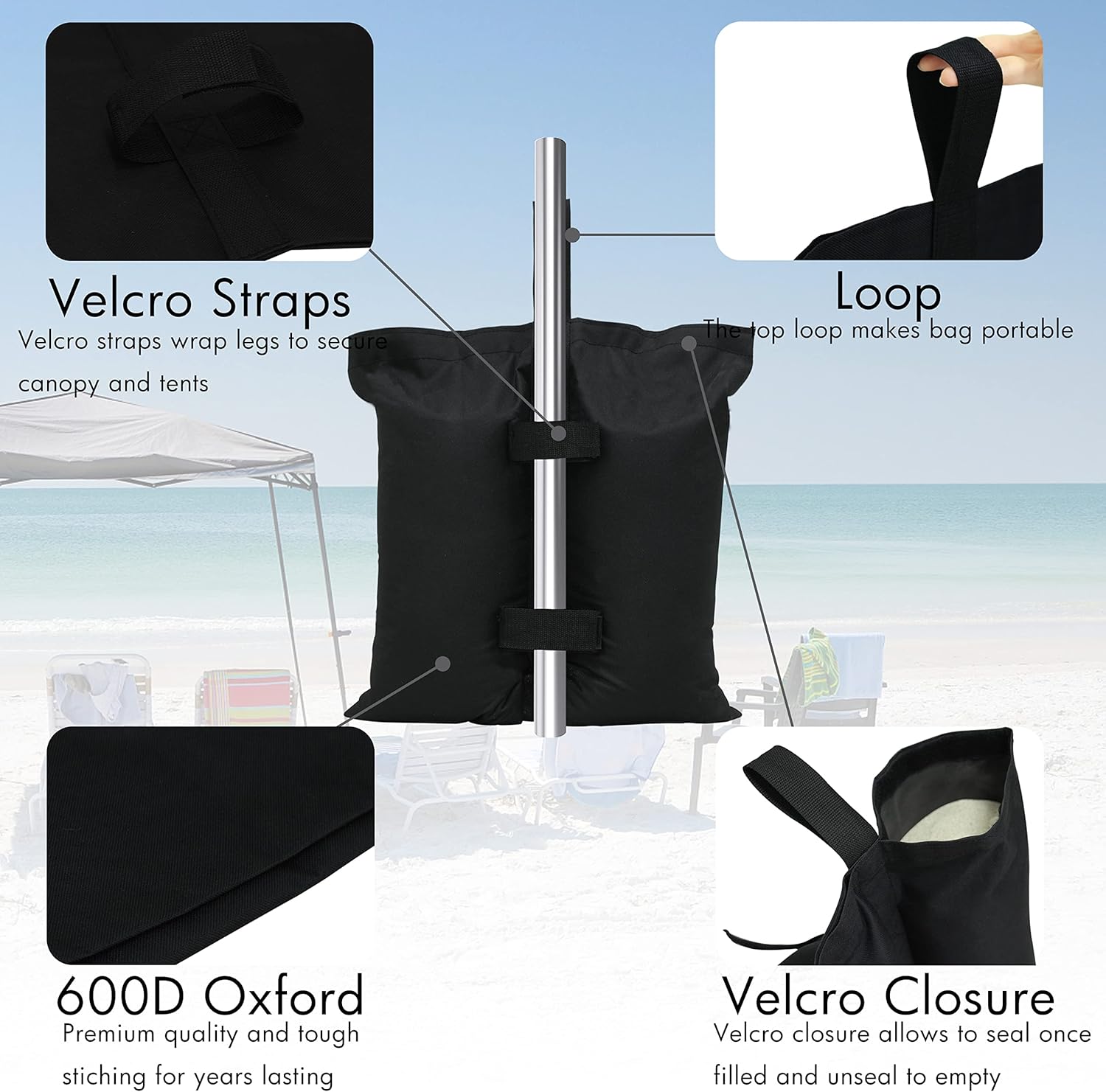 Canopy Weights Sand Bags, Sandbags for Weight, Tent Weight Bags Set of 4 for Camping Canopy, Outdoor Patio Shelter Umbrellas