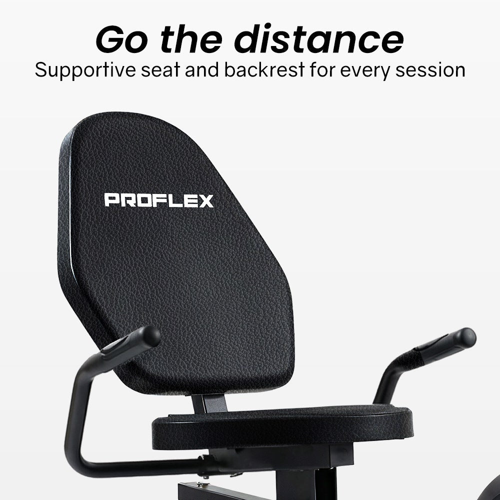 PROFLEX Magnetic Recumbent Exercise Bike, LCD Display, Heart Rate Sensors, Adjustable Seat, 8-Level Resistance, Comfortable Seated Home Cardio Fitness Machine