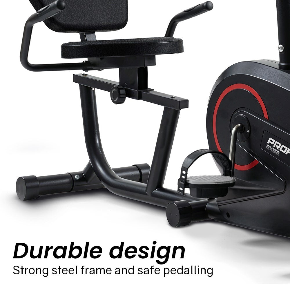 PROFLEX Magnetic Recumbent Exercise Bike, LCD Display, Heart Rate Sensors, Adjustable Seat, 8-Level Resistance, Comfortable Seated Home Cardio Fitness Machine