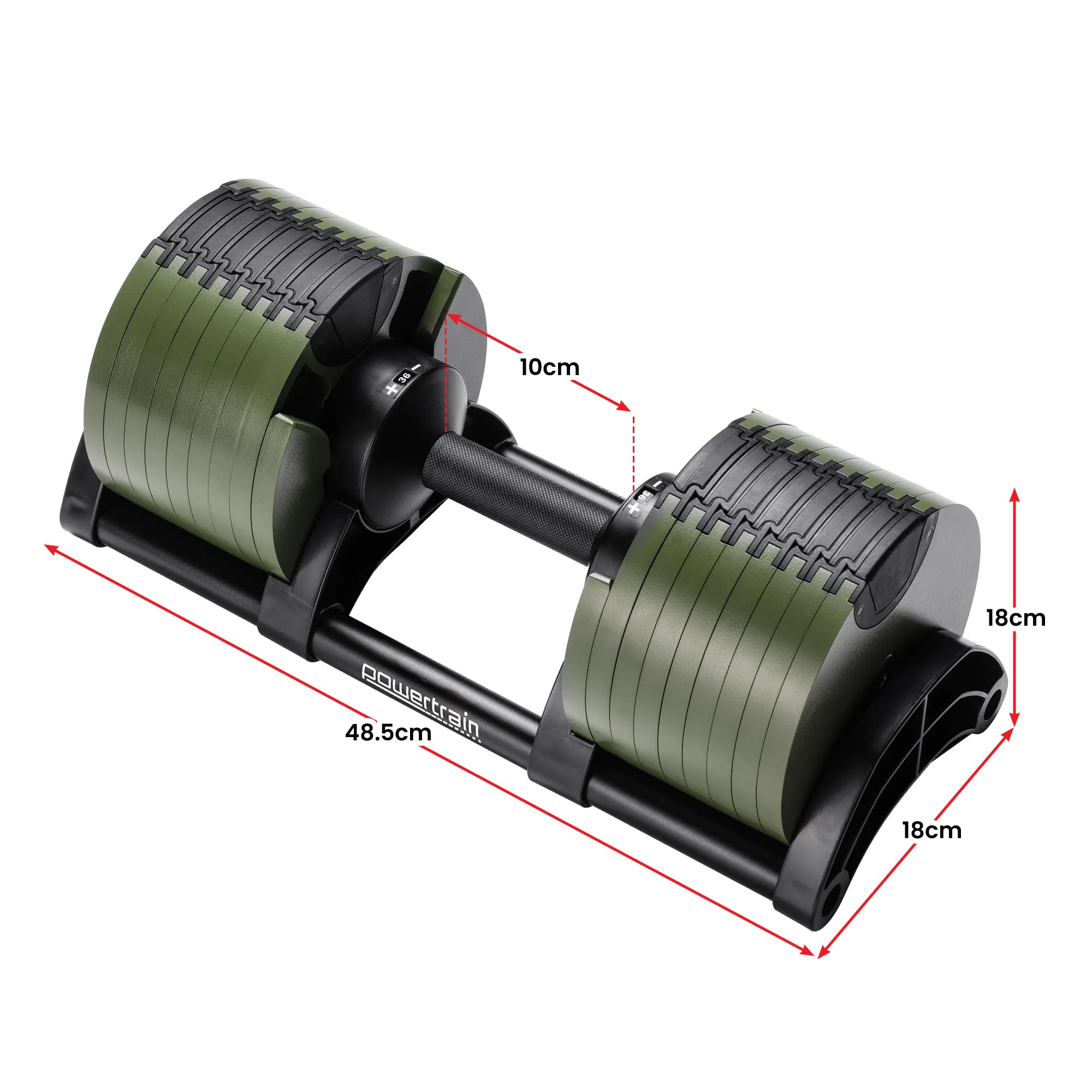 Powertrain Eon Dial-Up 72KG Adjustable Dumbbells Pair - Green