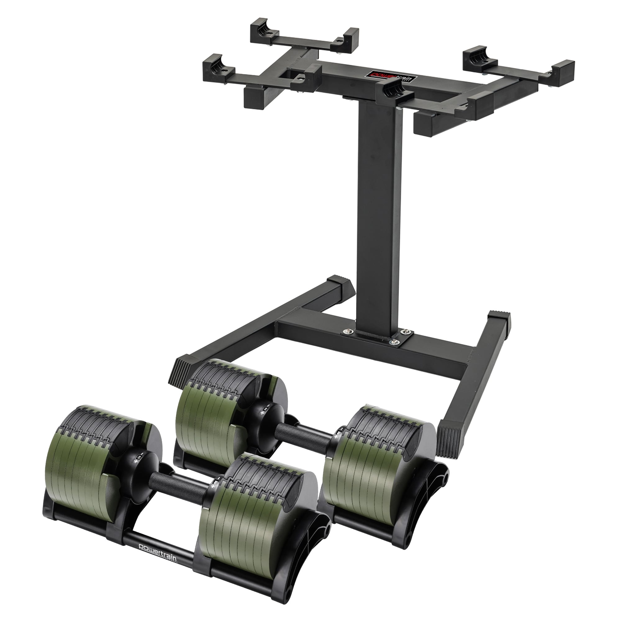 Powertrain Eon Dial-Up 72KG Adjustable Dumbbells Pair with Stand  - Green