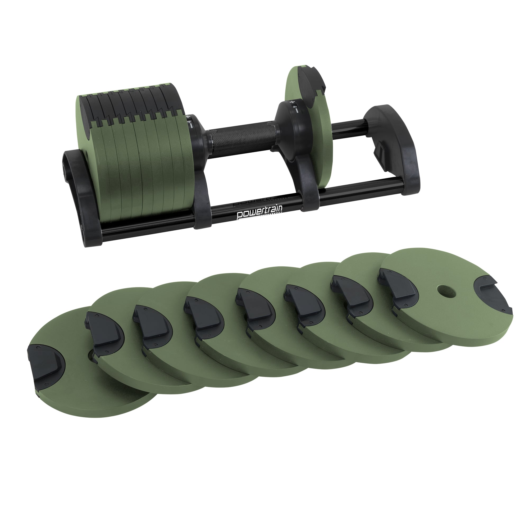 Powertrain Eon Dial-Up 72KG Adjustable Dumbbells Pair with Stand  - Green