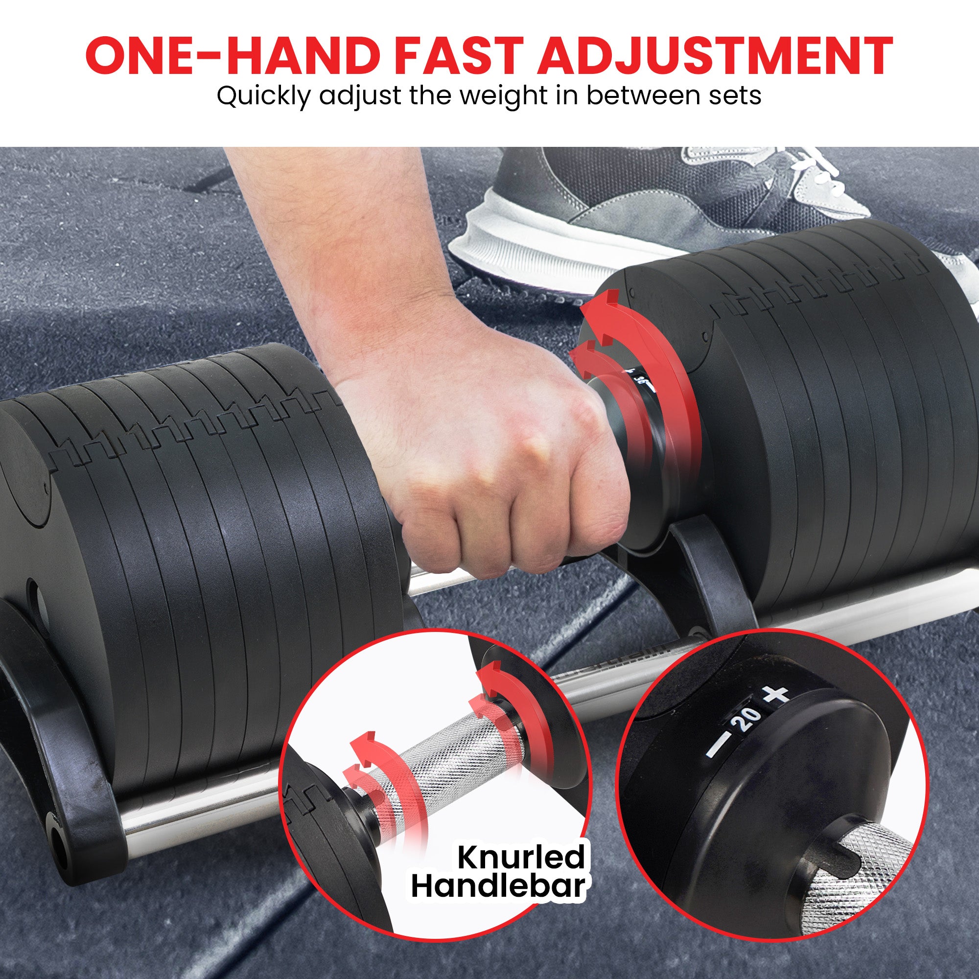Powertrain Eon 90kg Adjustable Dumbbells Home Gym 9 Strength Training Safety Lock System Building & Fitness Workouts