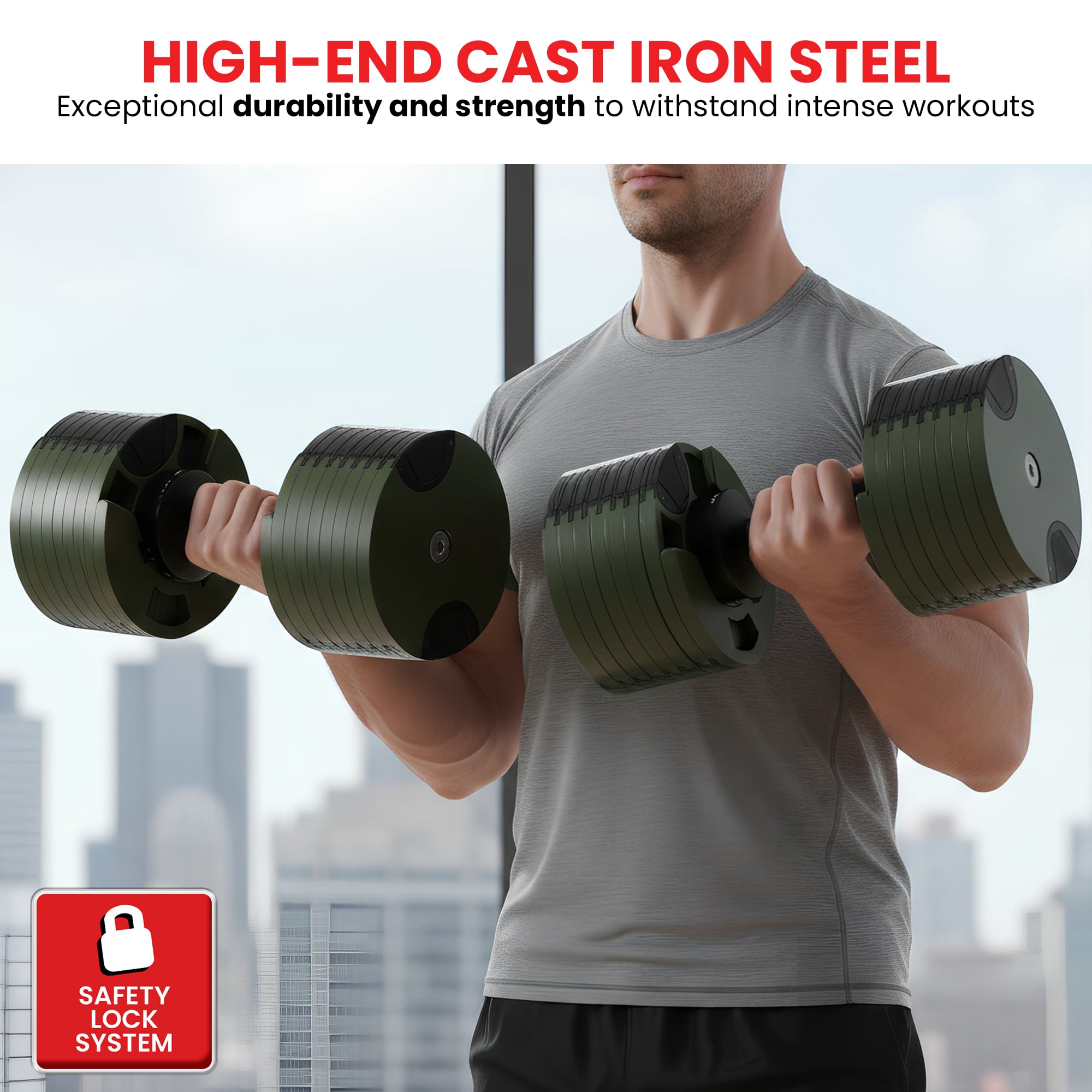 Powertrain Eon Dial-Up 90KG Adjustable Dumbbells Pair with Stand  - Green