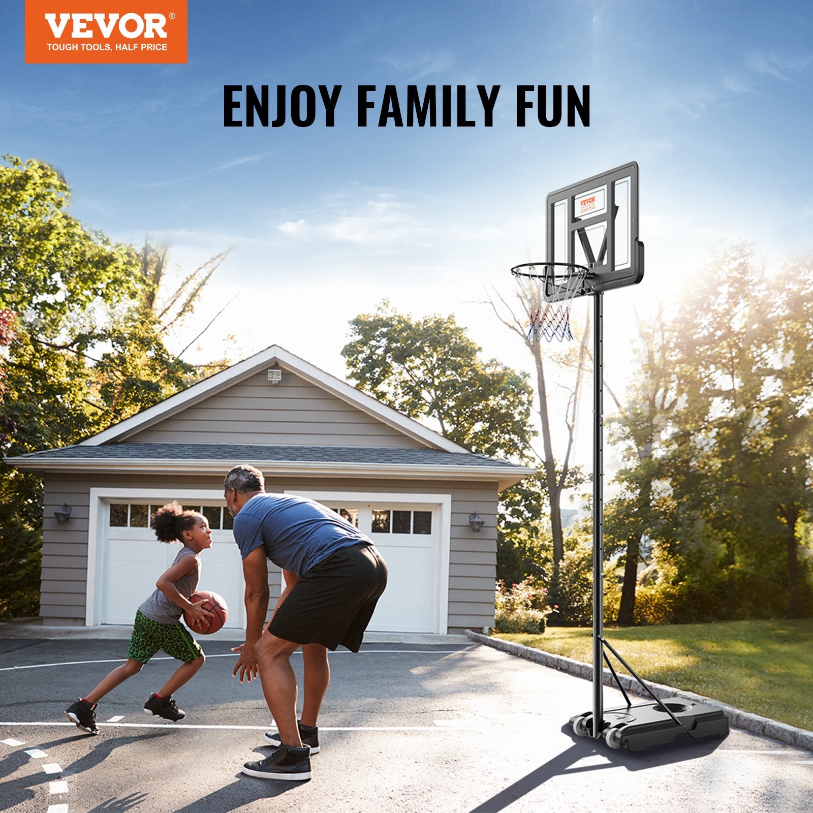 Basketball Hoop, 4-10 ft Adjustable Height Portable Backboard System, 44 inch Basketball Hoop & Goal, Kids & Adults Basketball Set with Wheels, Stand, and Fillable Base, for Outdoor/Indoor